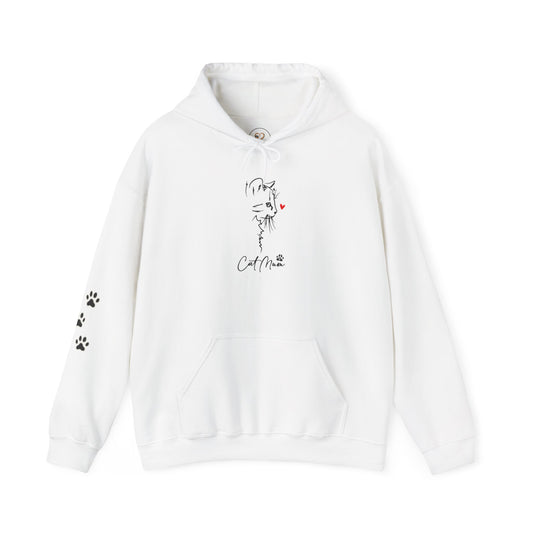 Cat Mom Hoodie for Women – Minimal Paw Print Line Art Cat Lover Sweatshirt