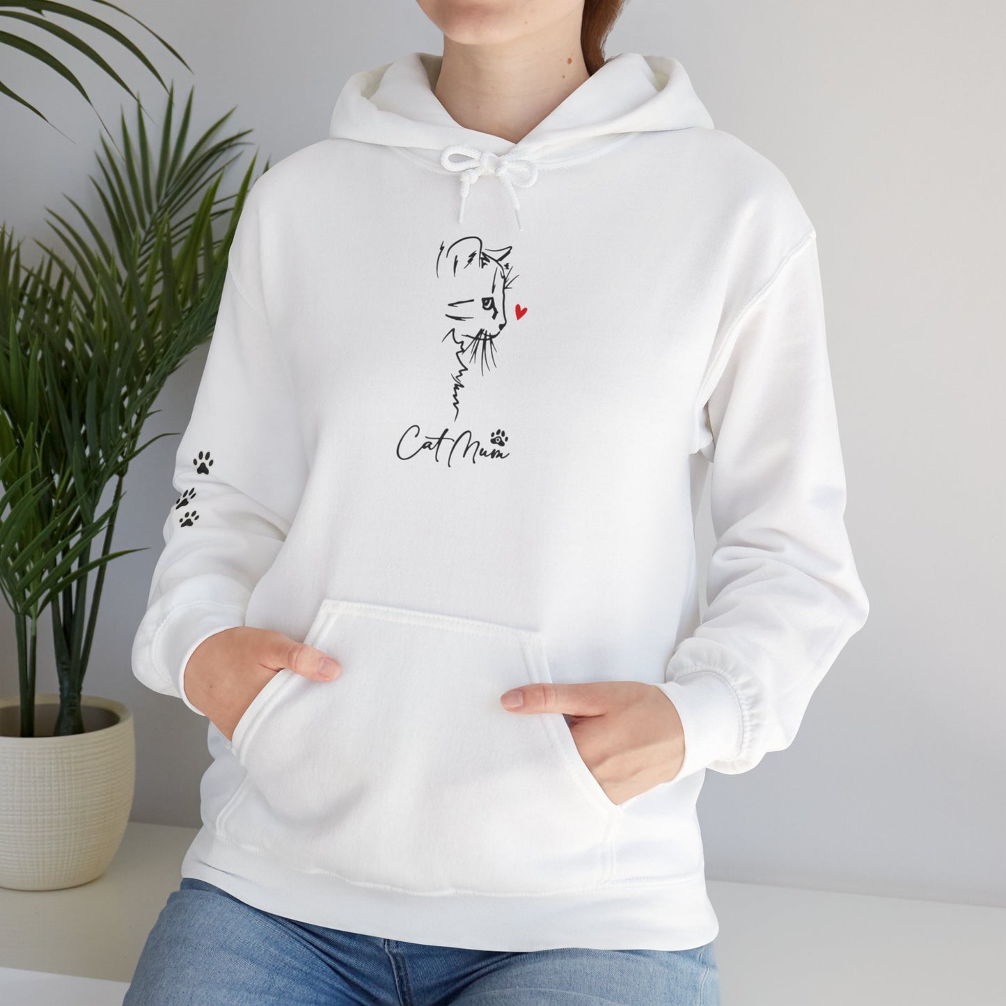 Cat Mom Hoodie for Women – Minimal Paw Print Line Art Cat Lover Sweatshirt