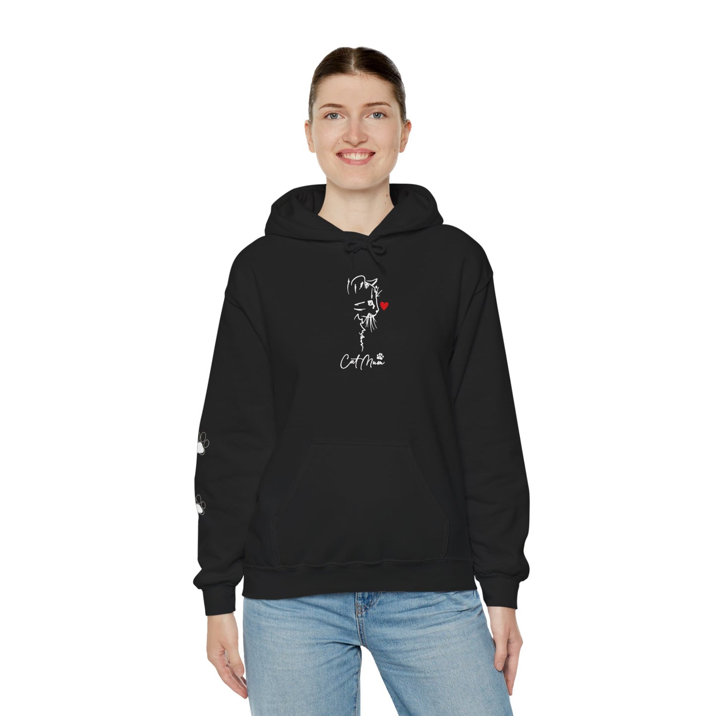 Cat Mom Hoodie for Women – Minimal Paw Print Line Art Cat Lover Sweatshirt