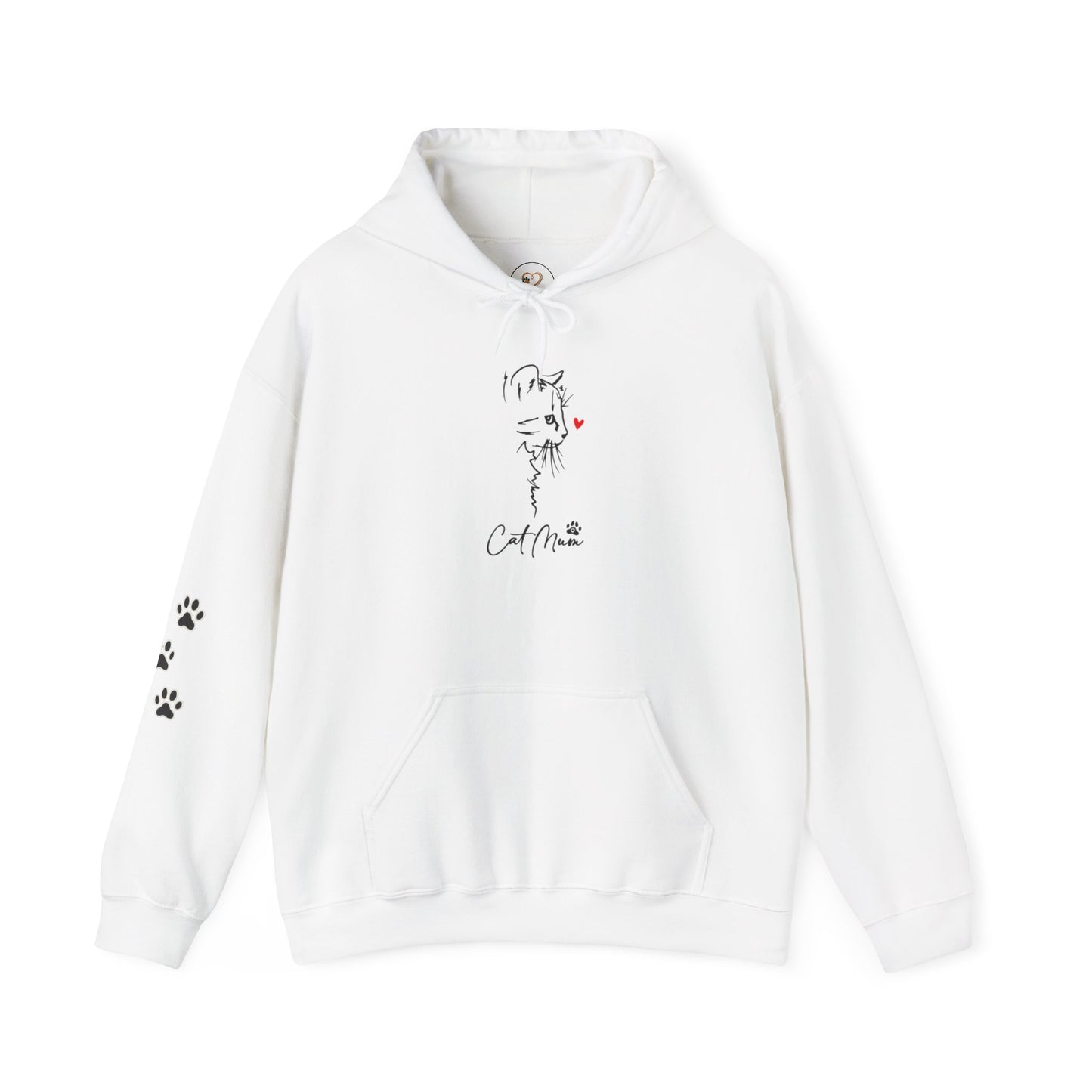 Cat Mom Hoodie for Women – Minimal Paw Print Line Art Cat Lover Sweatshirt