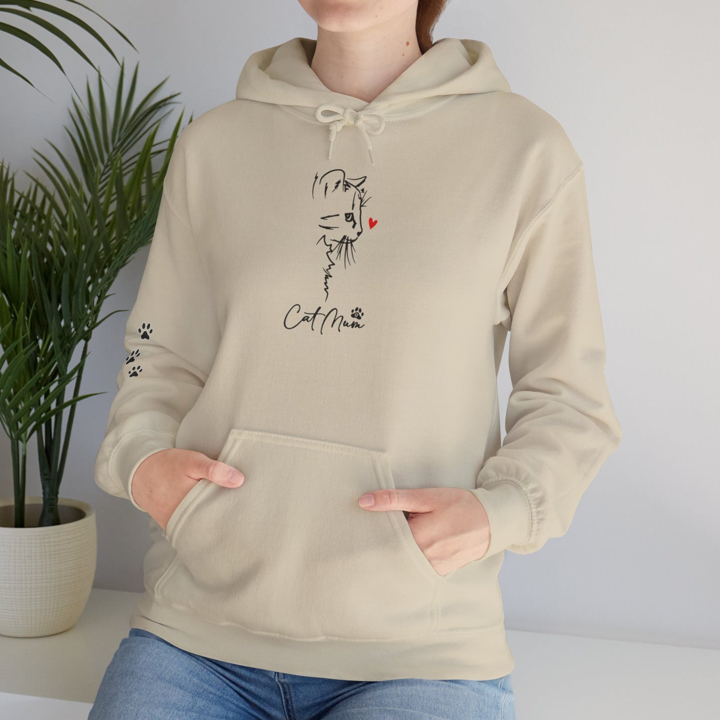 Cat Mom Hoodie for Women – Minimal Paw Print Line Art Cat Lover Sweatshirt