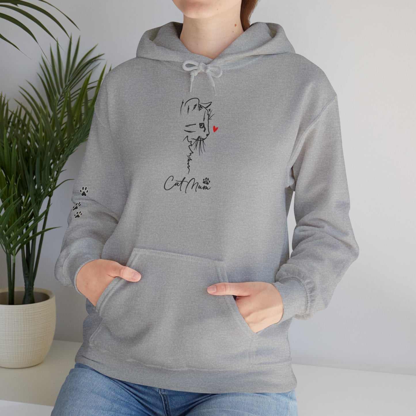 Cat Mom Hoodie for Women – Minimal Paw Print Line Art Cat Lover Sweatshirt