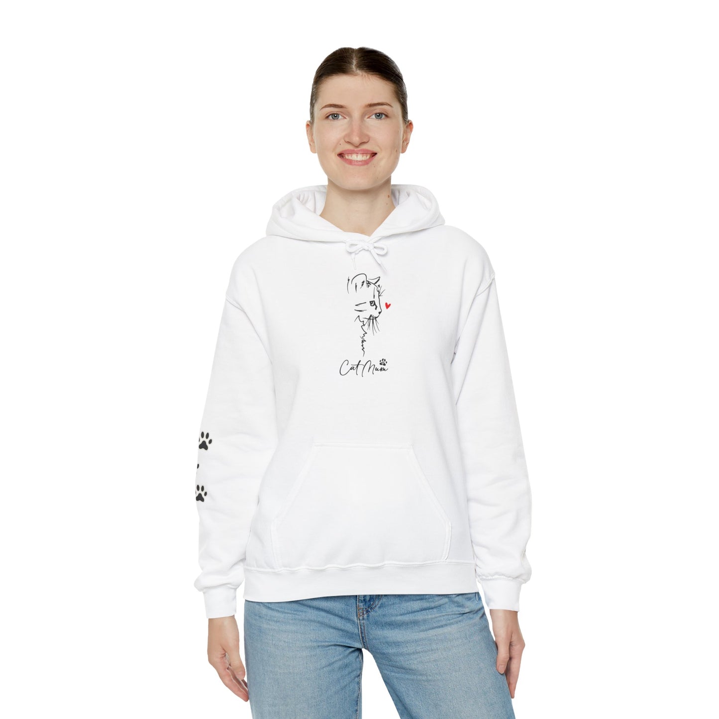 Cat Mom Hoodie for Women – Minimal Paw Print Line Art Cat Lover Sweatshirt