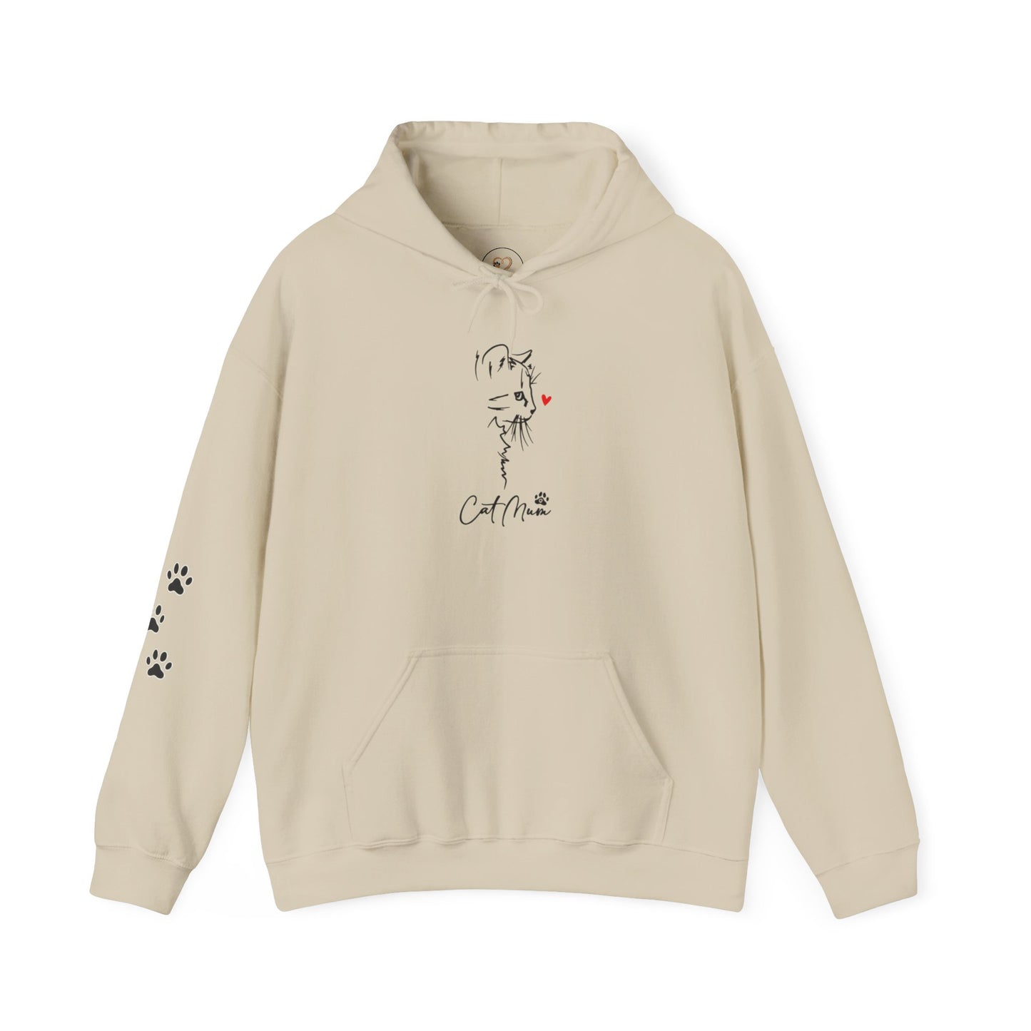 Cat Mom Hoodie for Women – Minimal Paw Print Line Art Cat Lover Sweatshirt