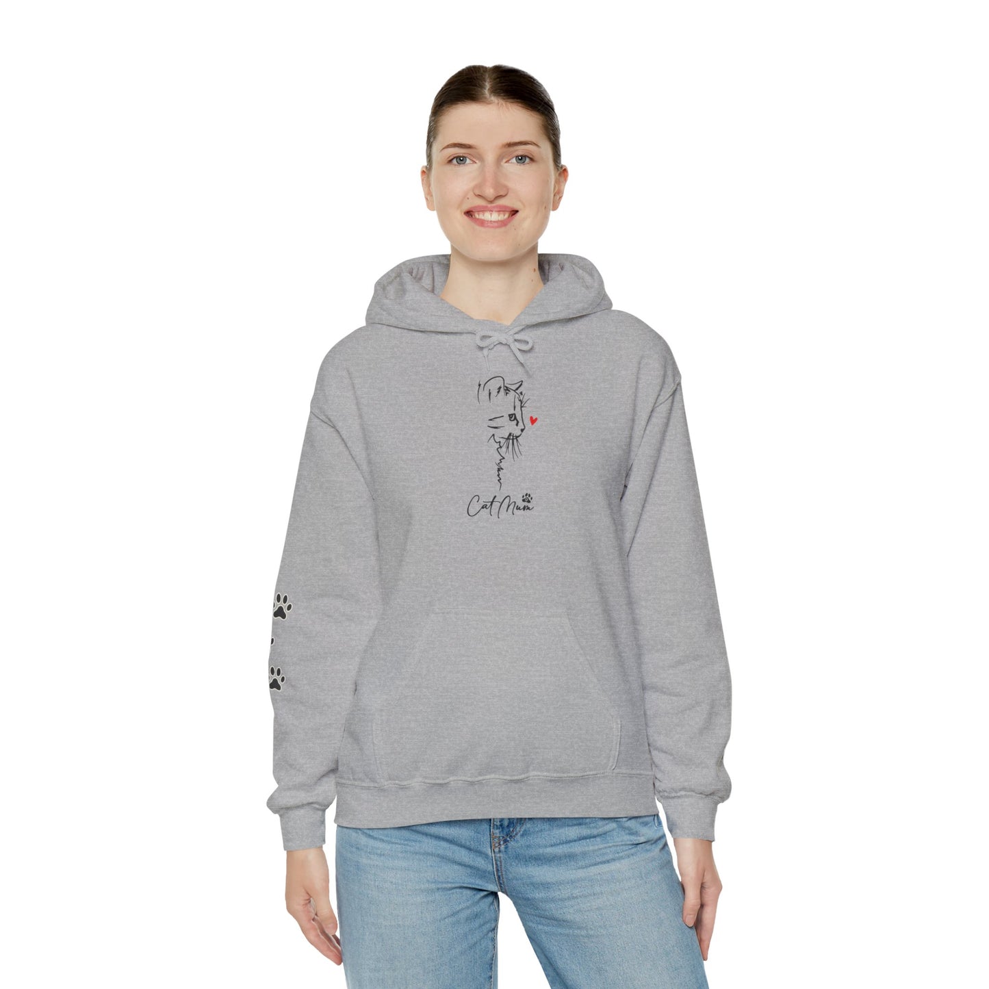 Cat Mom Hoodie for Women – Minimal Paw Print Line Art Cat Lover Sweatshirt
